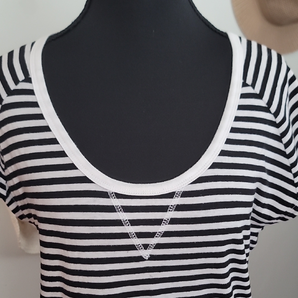 Poof Classic Black and White Striped Women's Tee - Picture 3 of 9